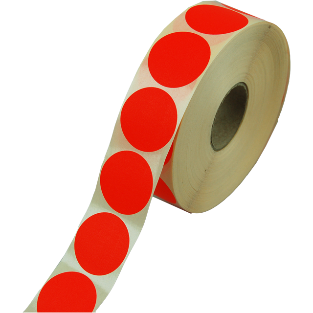 Etiket, Reclame-etiket, papier, afneembaar, ∅35mm, fluor/rood 1