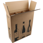 SendProof® Wijnverzenddoos, golfkarton, 3 flessen, 305x108x368mm, bruin/zwart