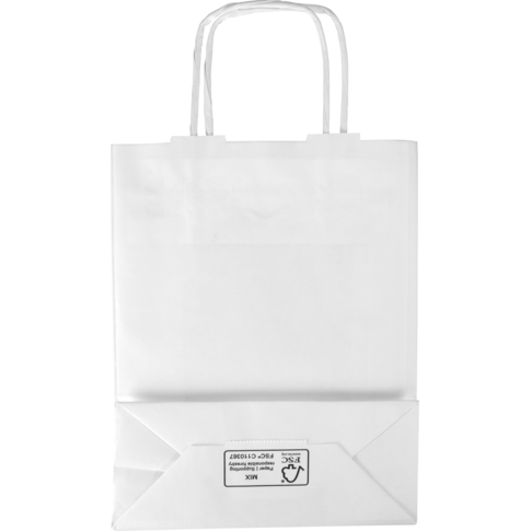 Tas, Kraftpapier, gedraaid papieren koord, 18x 8x24cm, draagtas, wit