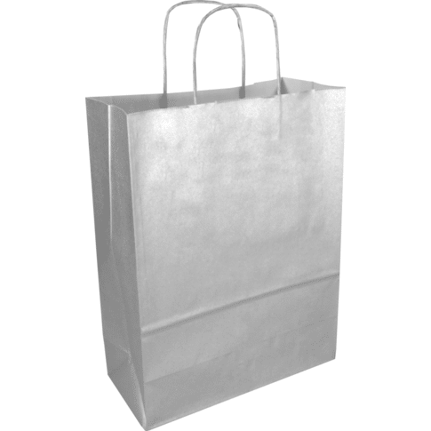 Tas, Kraftpapier, gedraaid papieren koord, 26x 12x35cm, draagtas, zilver
