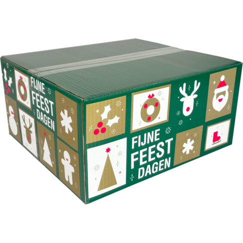 Kerstpakketdoos, Tegels, golfkarton, 35x32.5x17cm, Kerstmis, b,