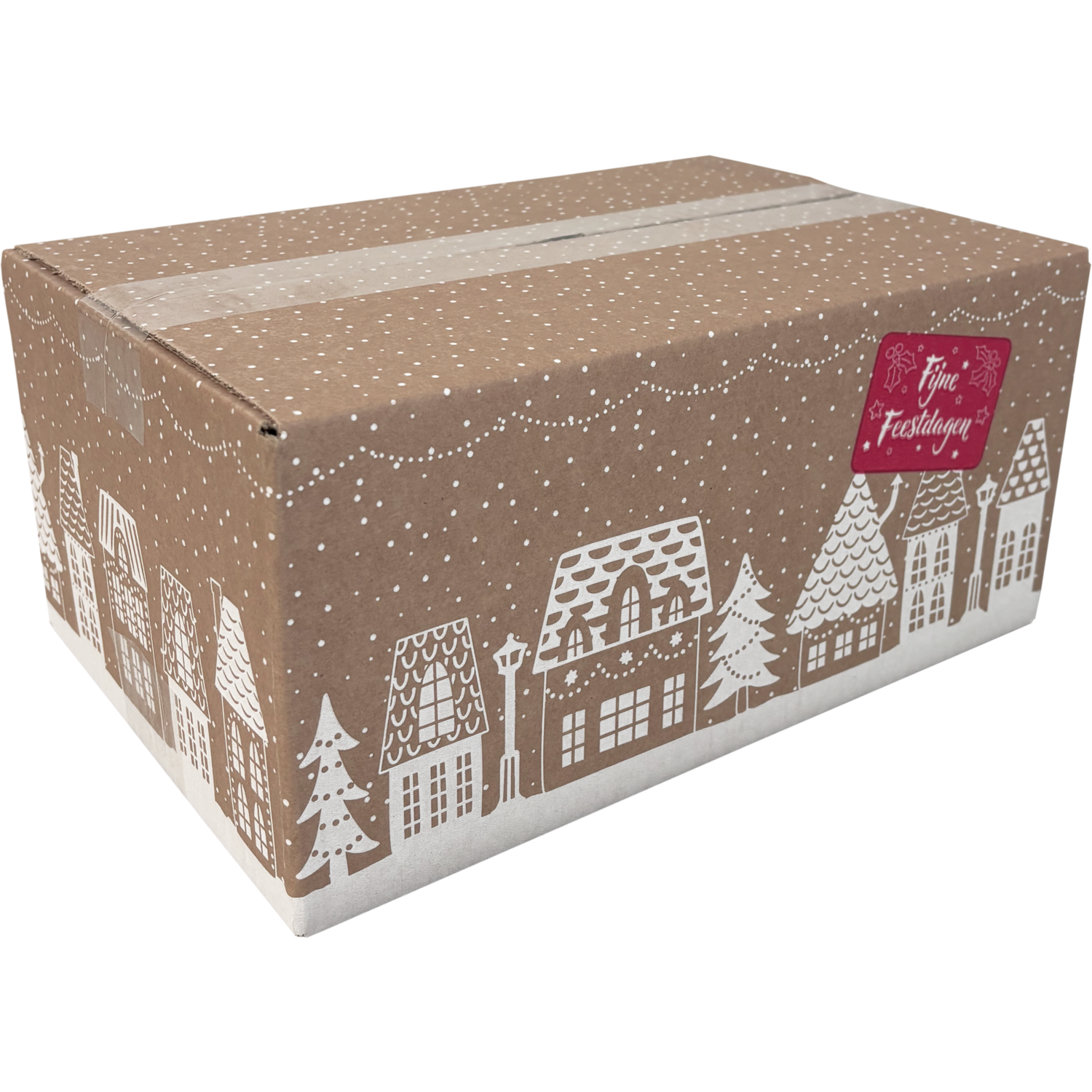 Kerstpakketdoos, Huisjes, golfkarton, 31x20x14cm, Kerstmis, a,