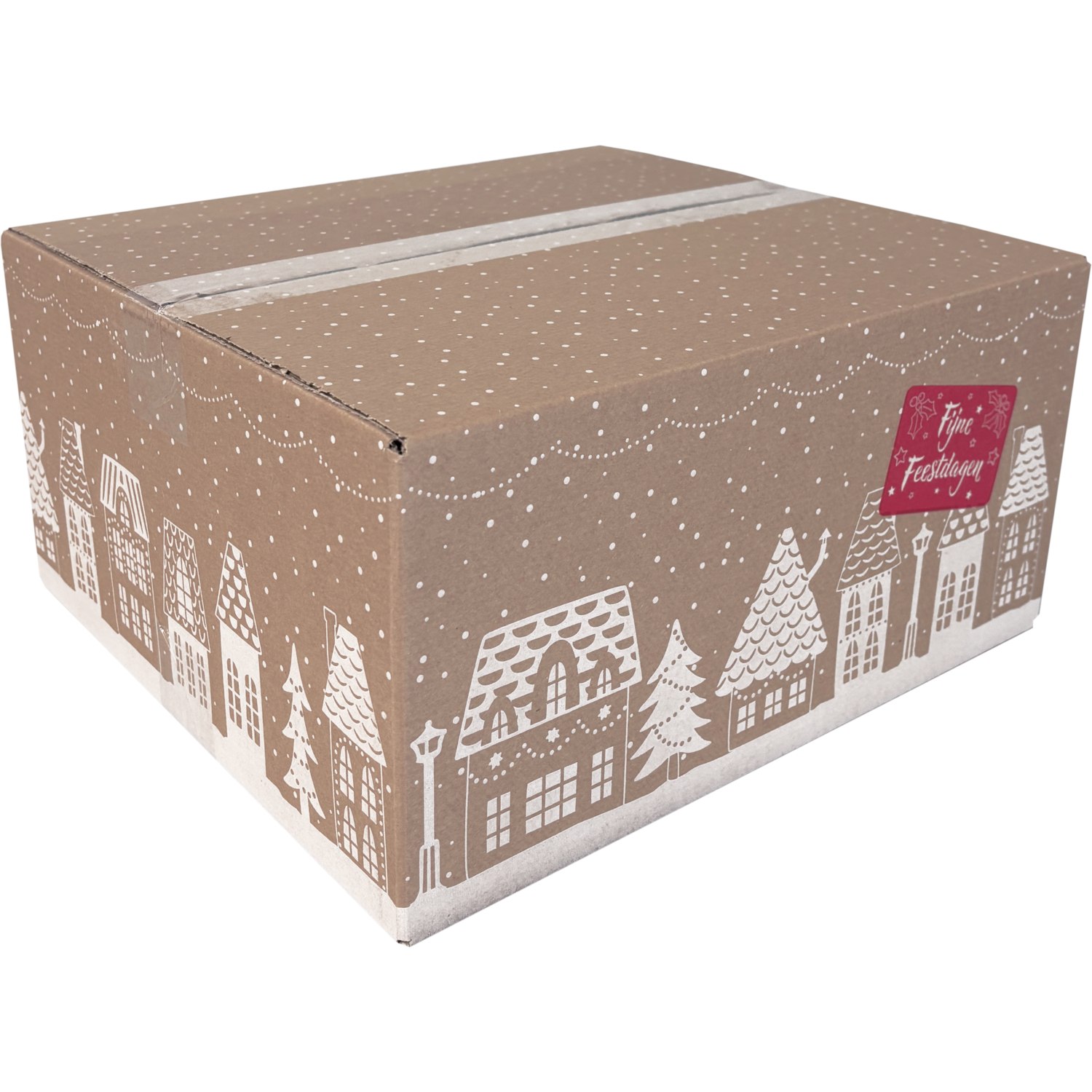 Kerstpakketdoos, Huisjes, golfkarton, 35x32.5x17cm, Kerstmis, b,