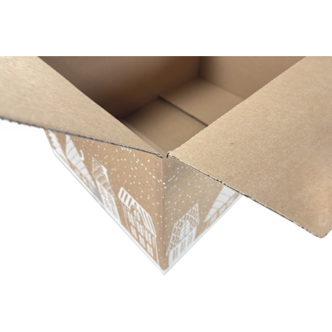 Alternative view of Kerstpakketdoos, Huisjes, golfkarton, 39x29x23cm, Kerstmis, c,