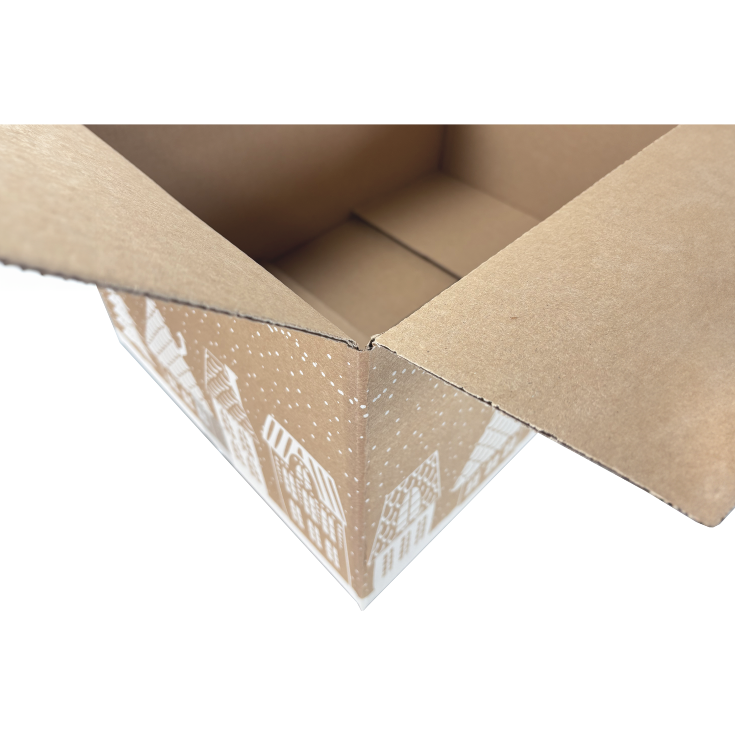 Alternative view of Kerstpakketdoos, Huisjes, golfkarton, 45x35x23cm, Kerstmis, d,