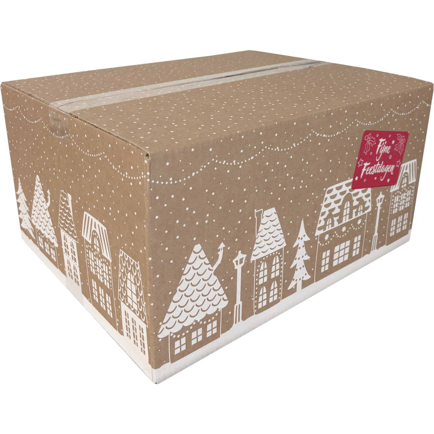 Kerstpakketdoos, Huisjes, golfkarton, 45x35x23cm, Kerstmis, d,
