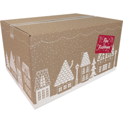 Kerstpakketdoos, Huisjes, golfkarton, 55x39x30cm, Kerstmis, e,